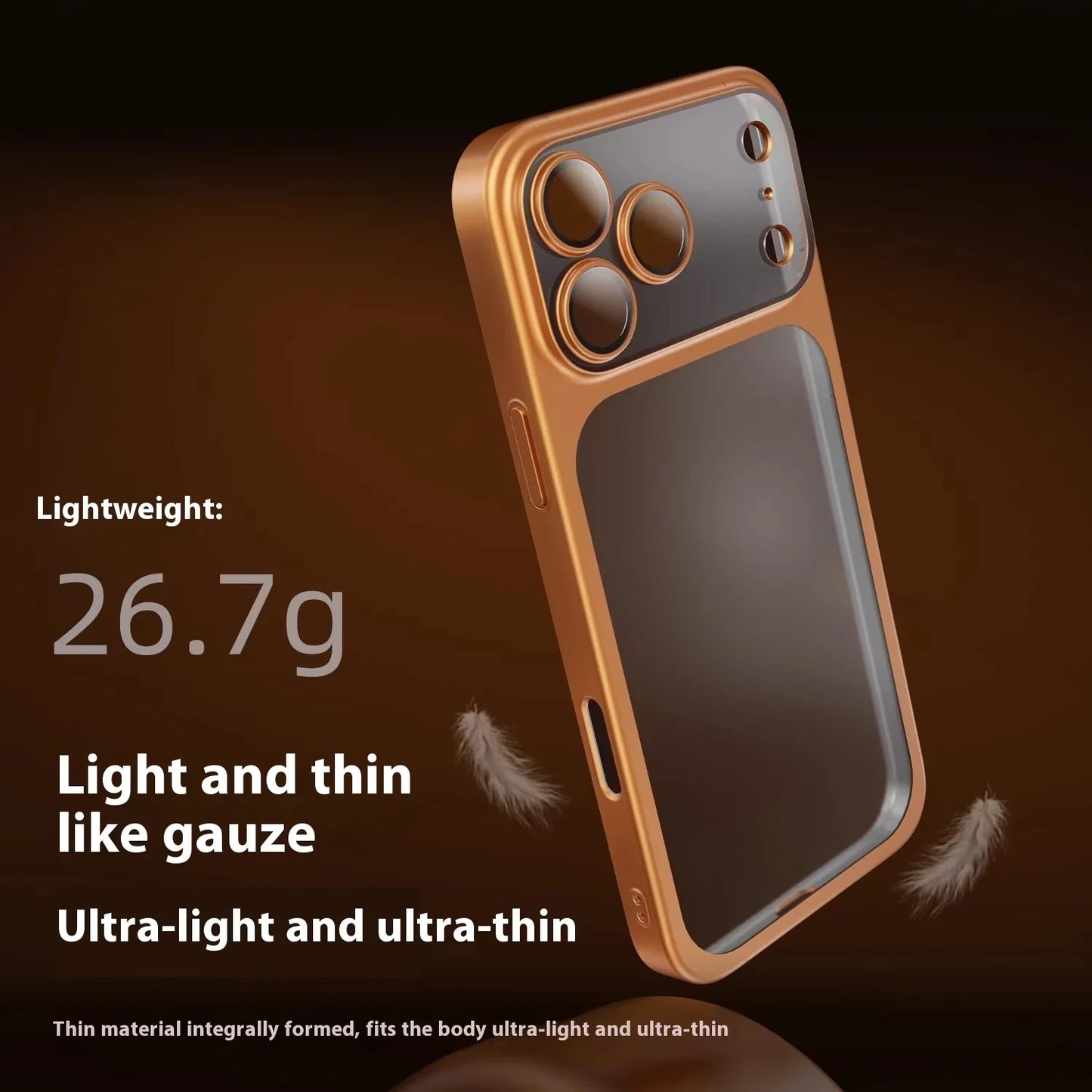 Ultra-light, ultra-thin brown phone case designed for smartphone protection, weighing 26.7g