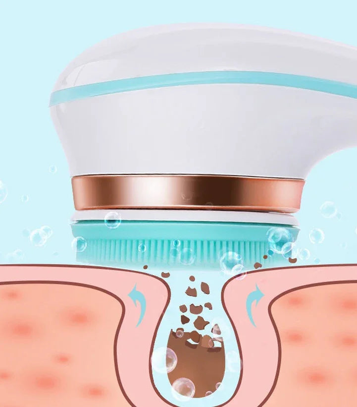 Electric Bath Brush – USB Rechargeable Silicone Body Scrubber with 4 Brush Heads, 2 Speeds & Waterproof Spa Design